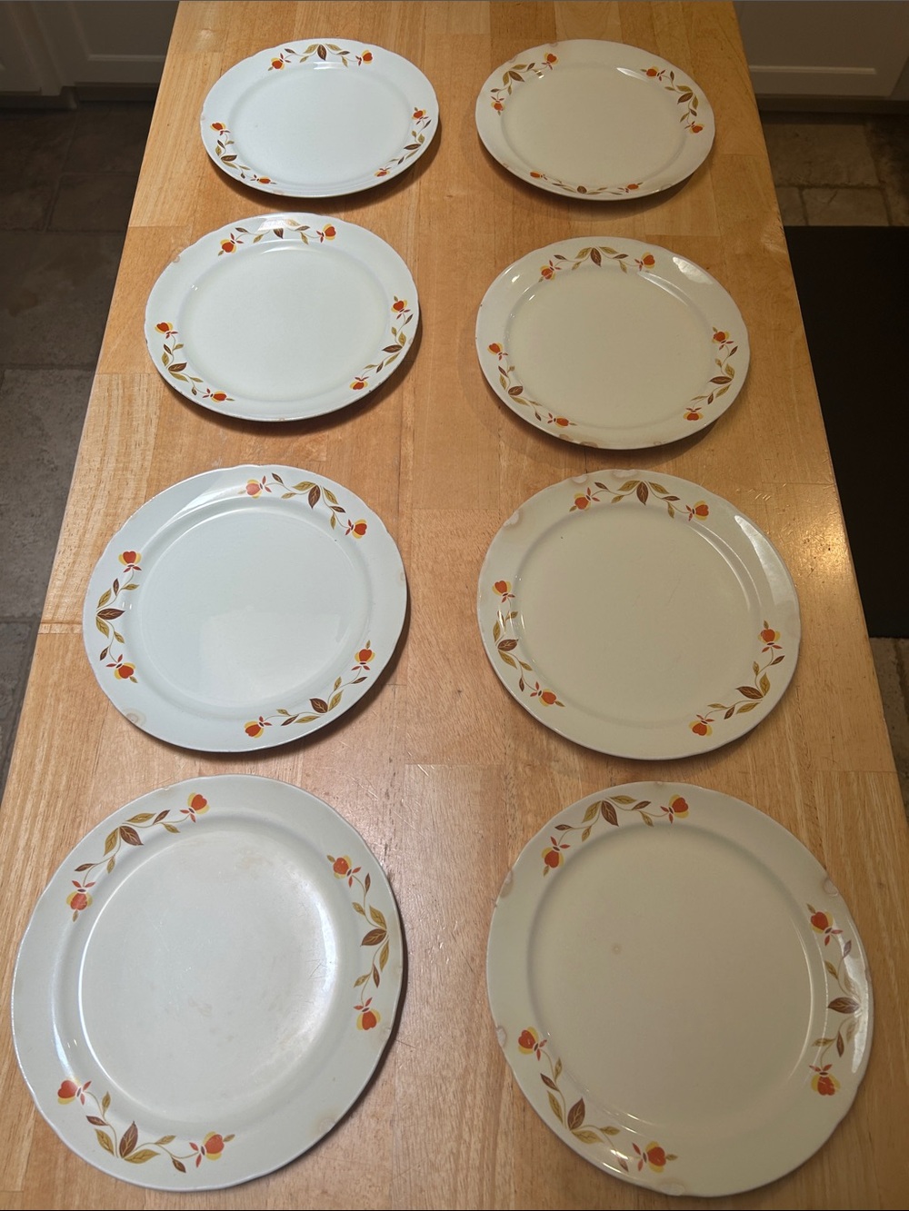 Vintage Hall China Jewel Tea Autumn Leaf Pattern Dinner Plates - Set of 8